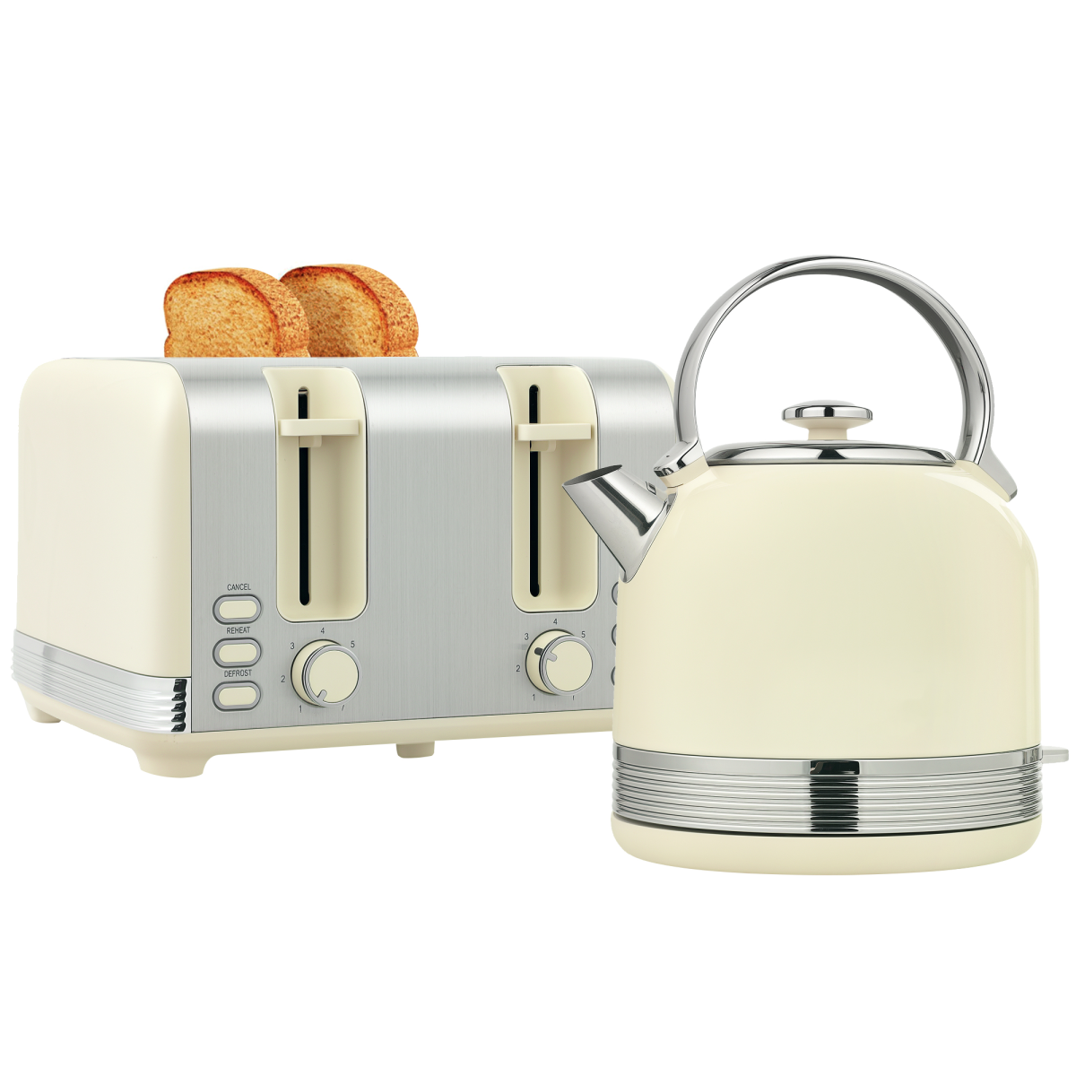 HOMCOM Cream 1.7L 3000W Electric Kettle & 4-Slice Toaster Set, 7-Level Browning